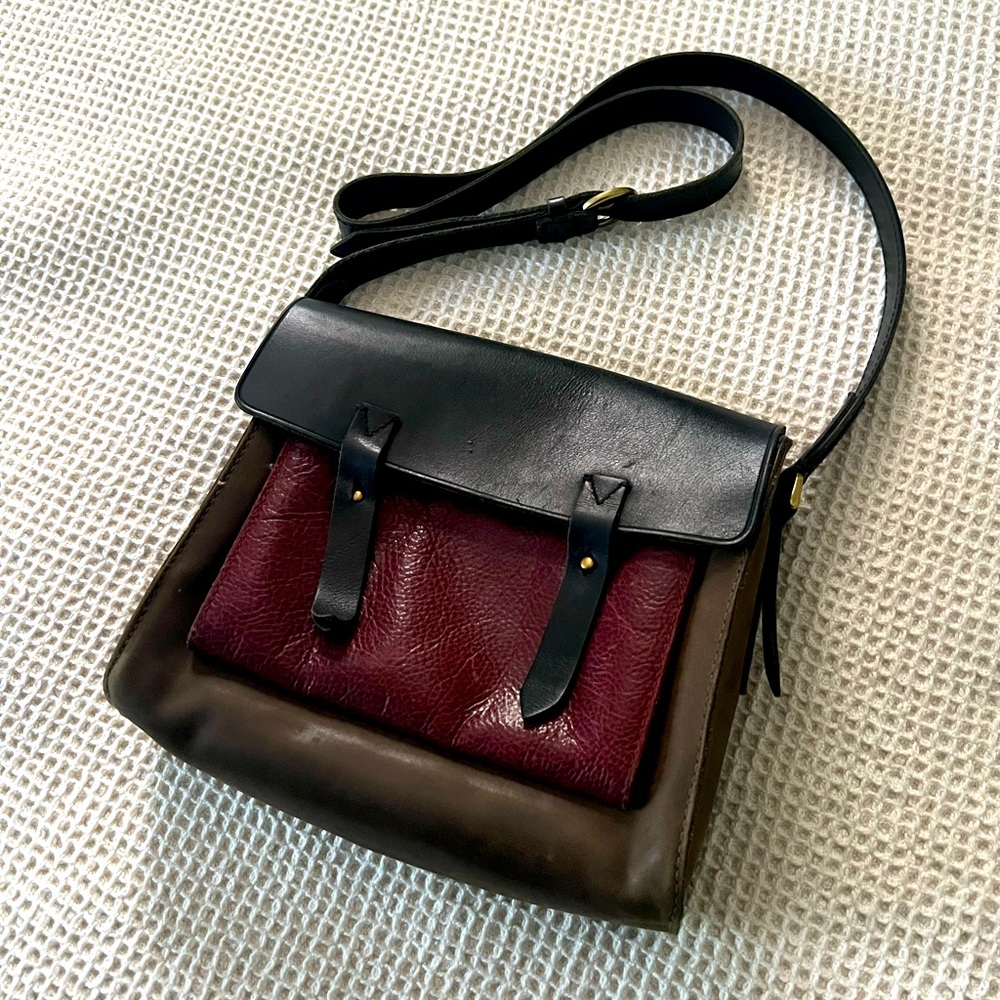 Madewell Essex leather bag purse black olive green burgundy EUC